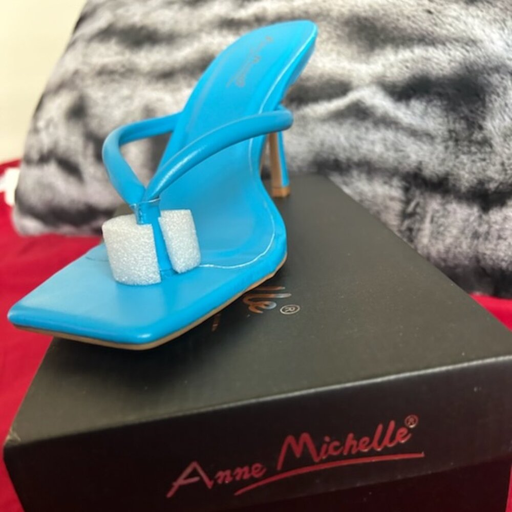 Electric Blue Square-Toe Thong Heels